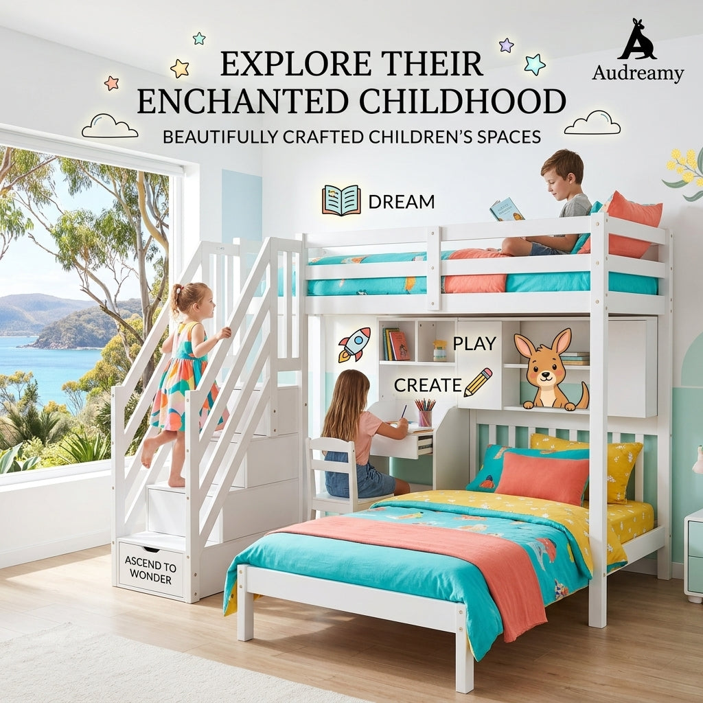 Audreamy Eryndor Bunk Bed High Sleepers White Wood Single