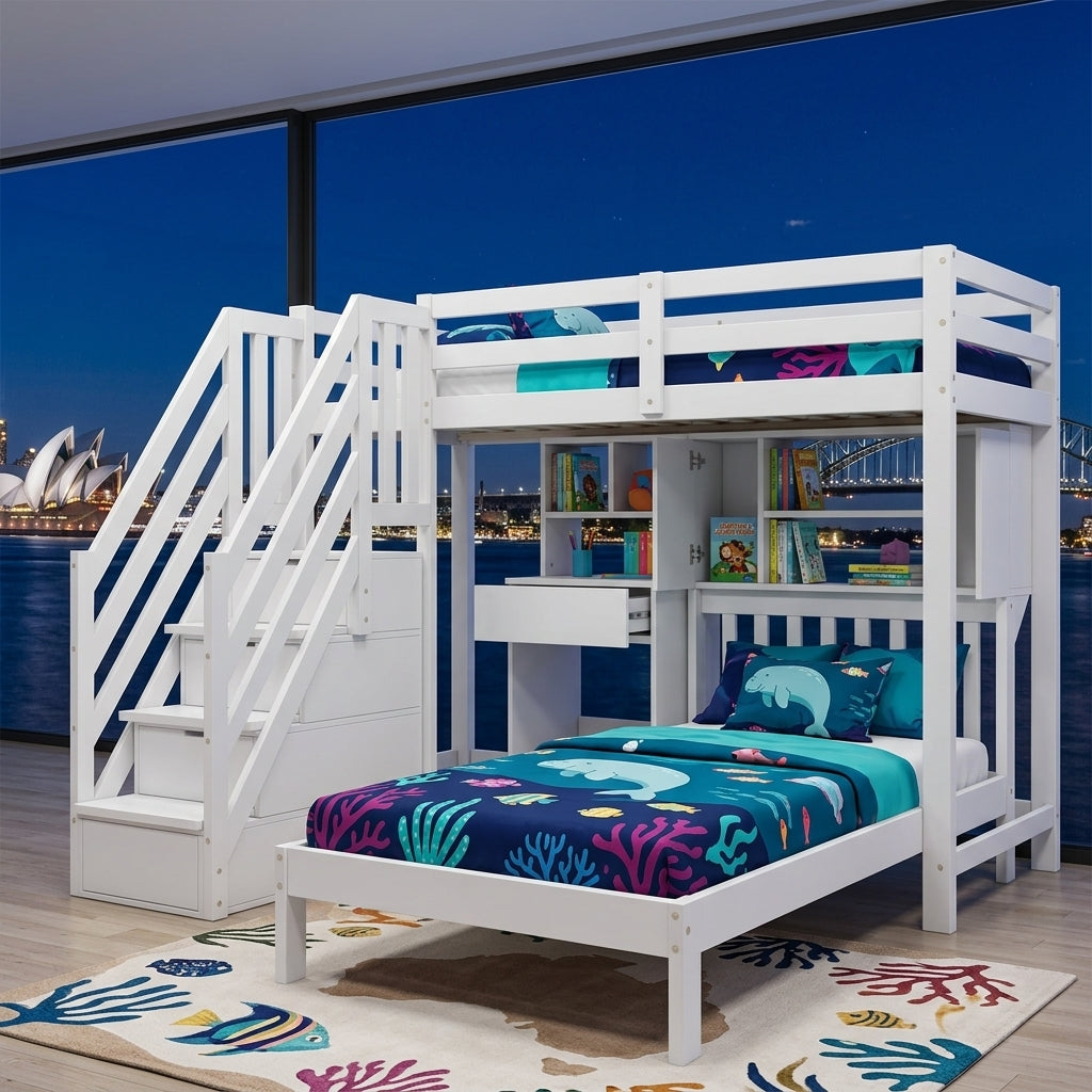 Audreamy Eryndor Bunk Bed High Sleepers White Wood Single