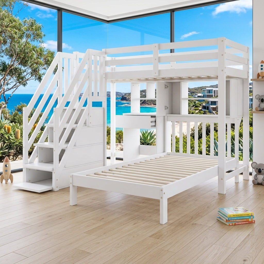 Audreamy Eryndor Bunk Bed High Sleepers White Wood Single