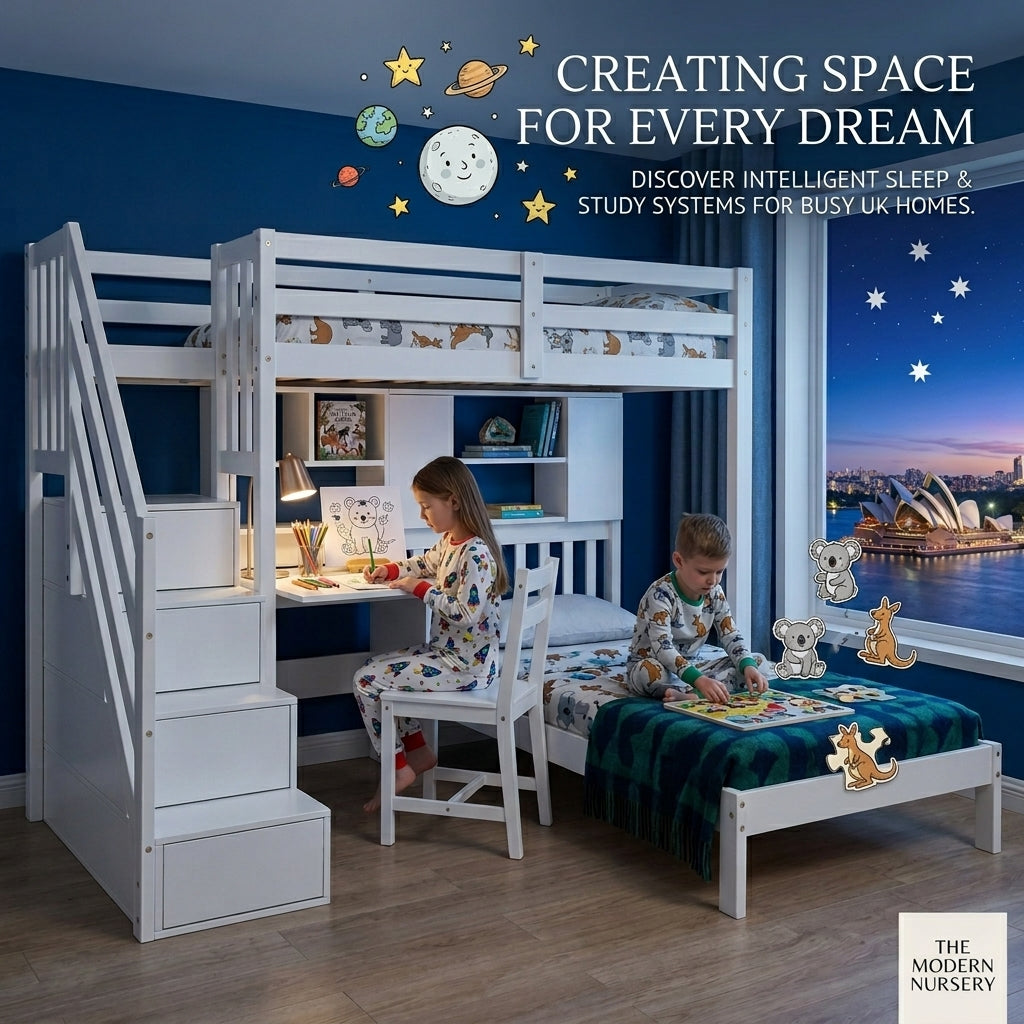 Audreamy Eryndor Bunk Bed High Sleepers White Wood Single