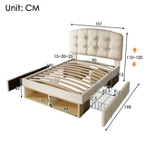 Audreamy Modra Upholstered Bed with Storage Drawers, Adjustable Headboard Beige Velvet