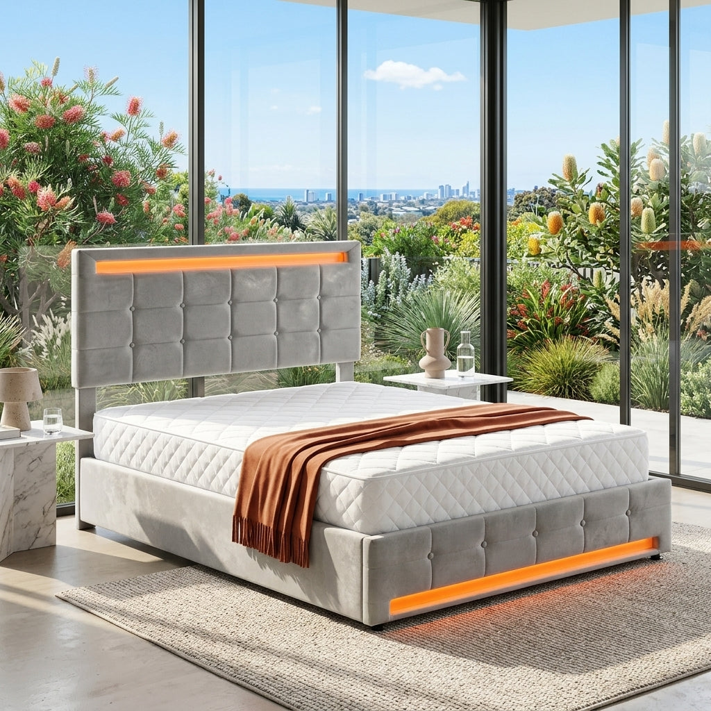 Audreamy Arlo Ottoman Bed Grey Velvet Double
