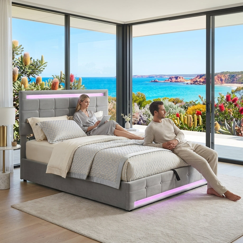Audreamy Arlo Ottoman Bed Grey Velvet Double