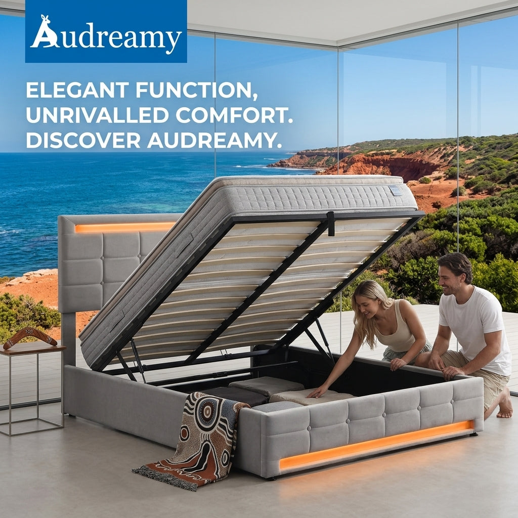 Audreamy Arlo Ottoman Bed Grey Velvet Double