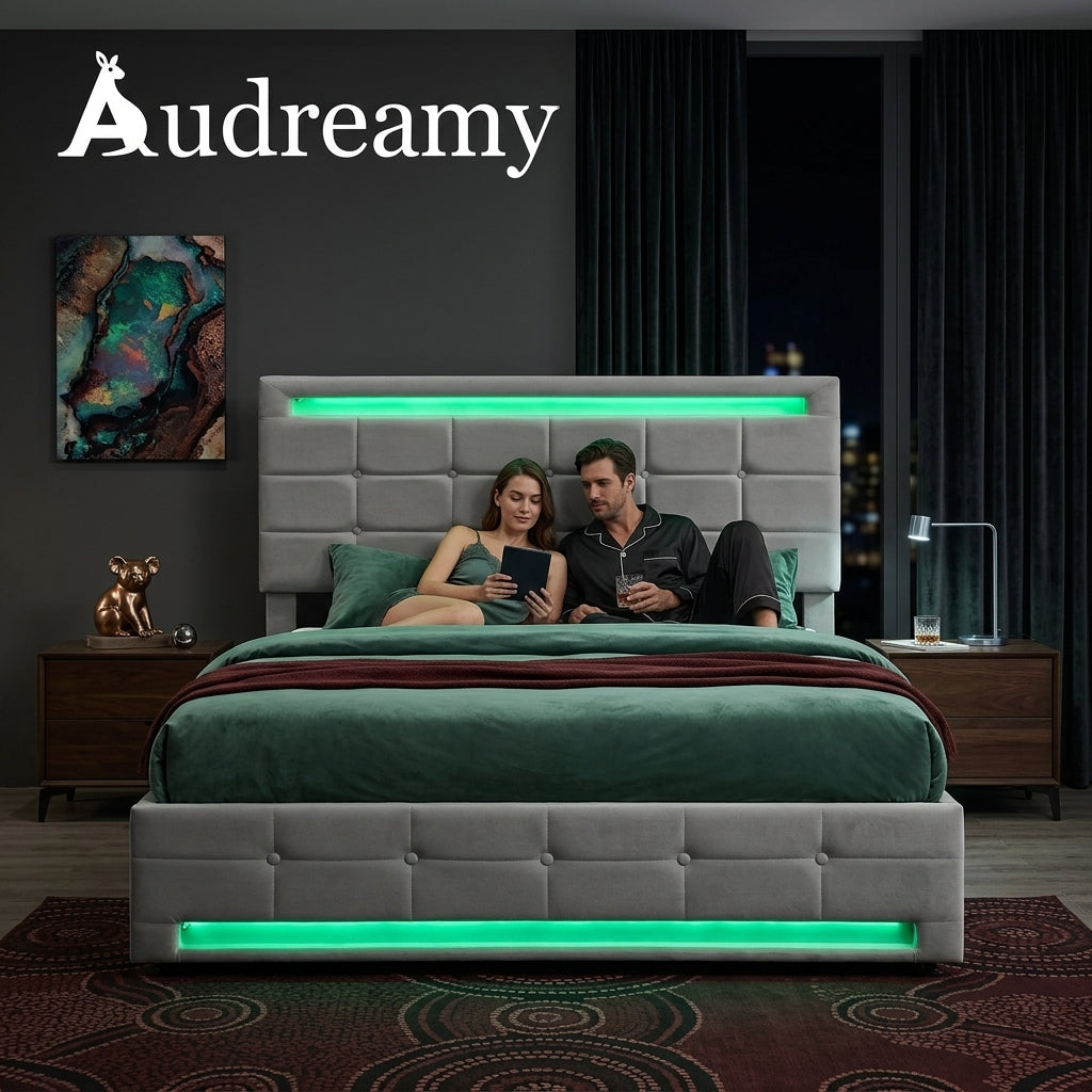 Audreamy Arlo Ottoman Bed Grey Velvet Double