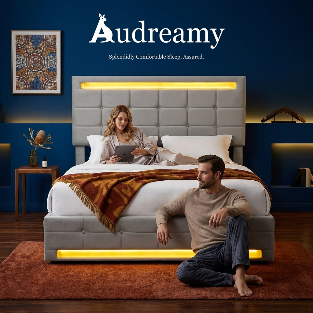 Audreamy Arlo Ottoman Bed Grey Velvet Double