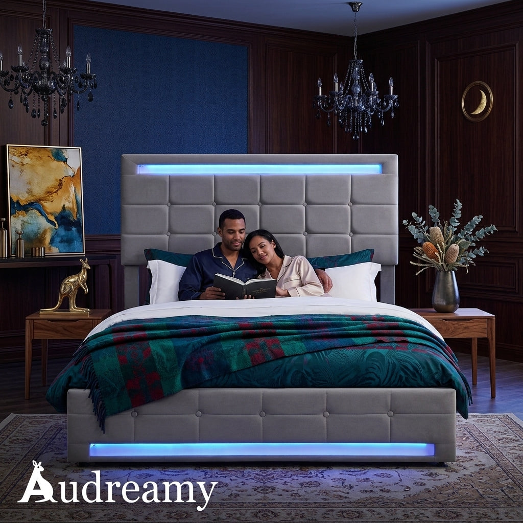Audreamy Arlo Ottoman Bed Grey Velvet Double