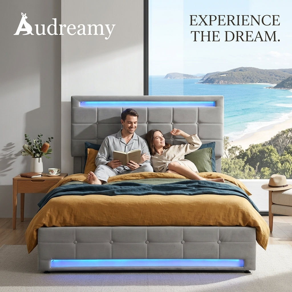 Audreamy Arlo Ottoman Bed Grey Velvet Double