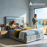 Audreamy Arlo Ottoman Bed Grey Velvet Double
