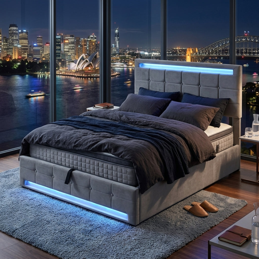 Audreamy Arlo Ottoman Bed Grey Velvet Double