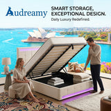 Audreamy Arlo Ottoman Bed Beige Velvet Double