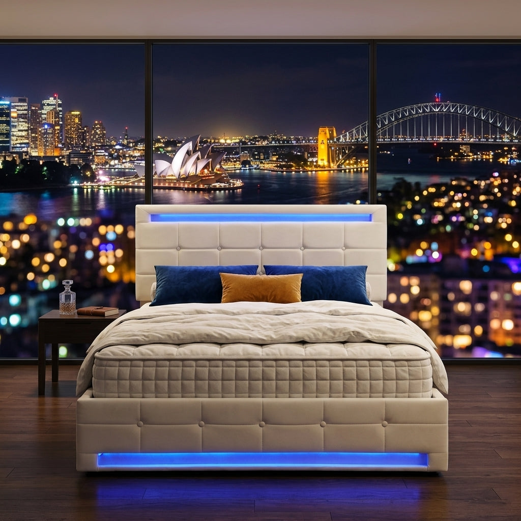 Audreamy Arlo Ottoman Bed Beige Velvet Double