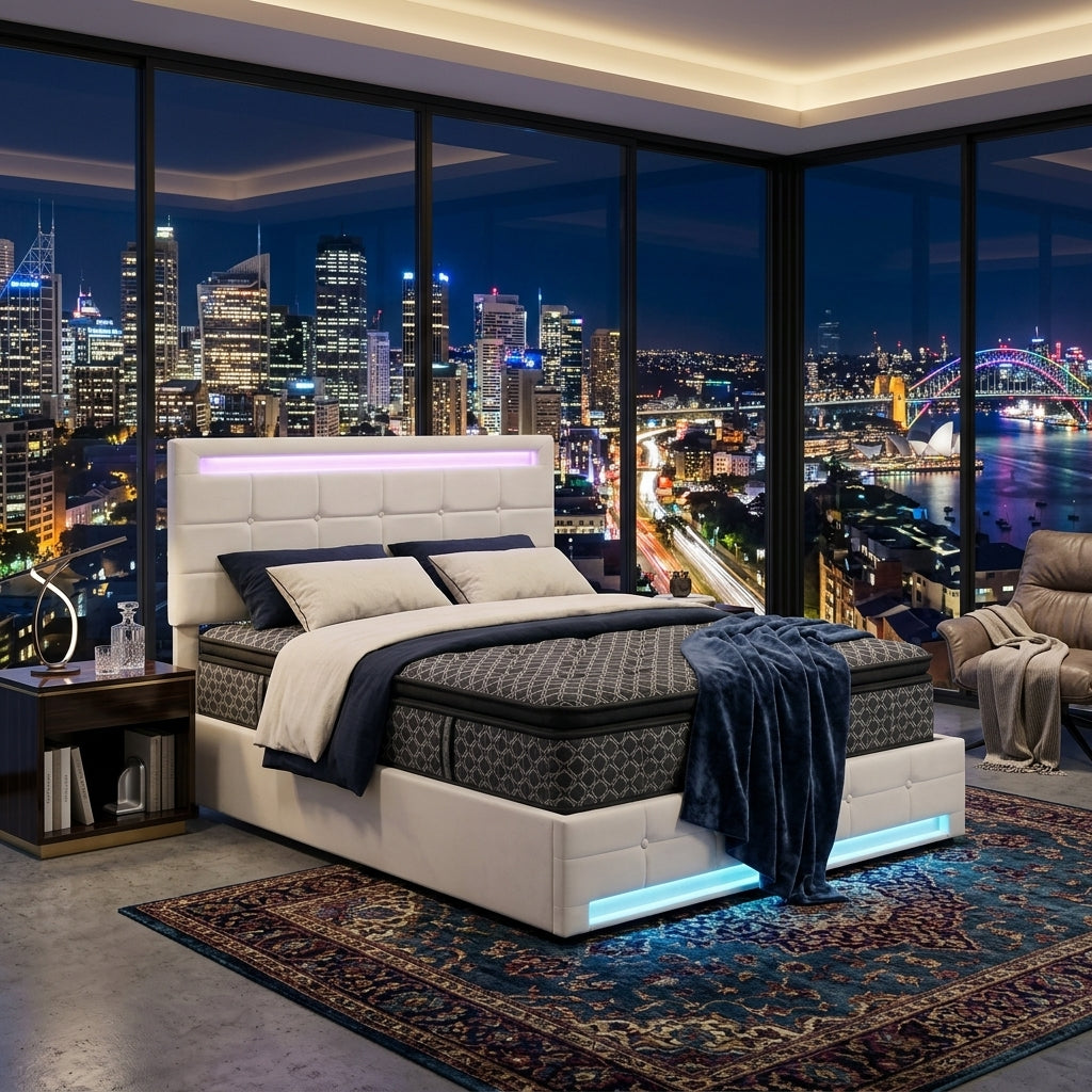 Audreamy Arlo Ottoman Bed Beige Velvet Double