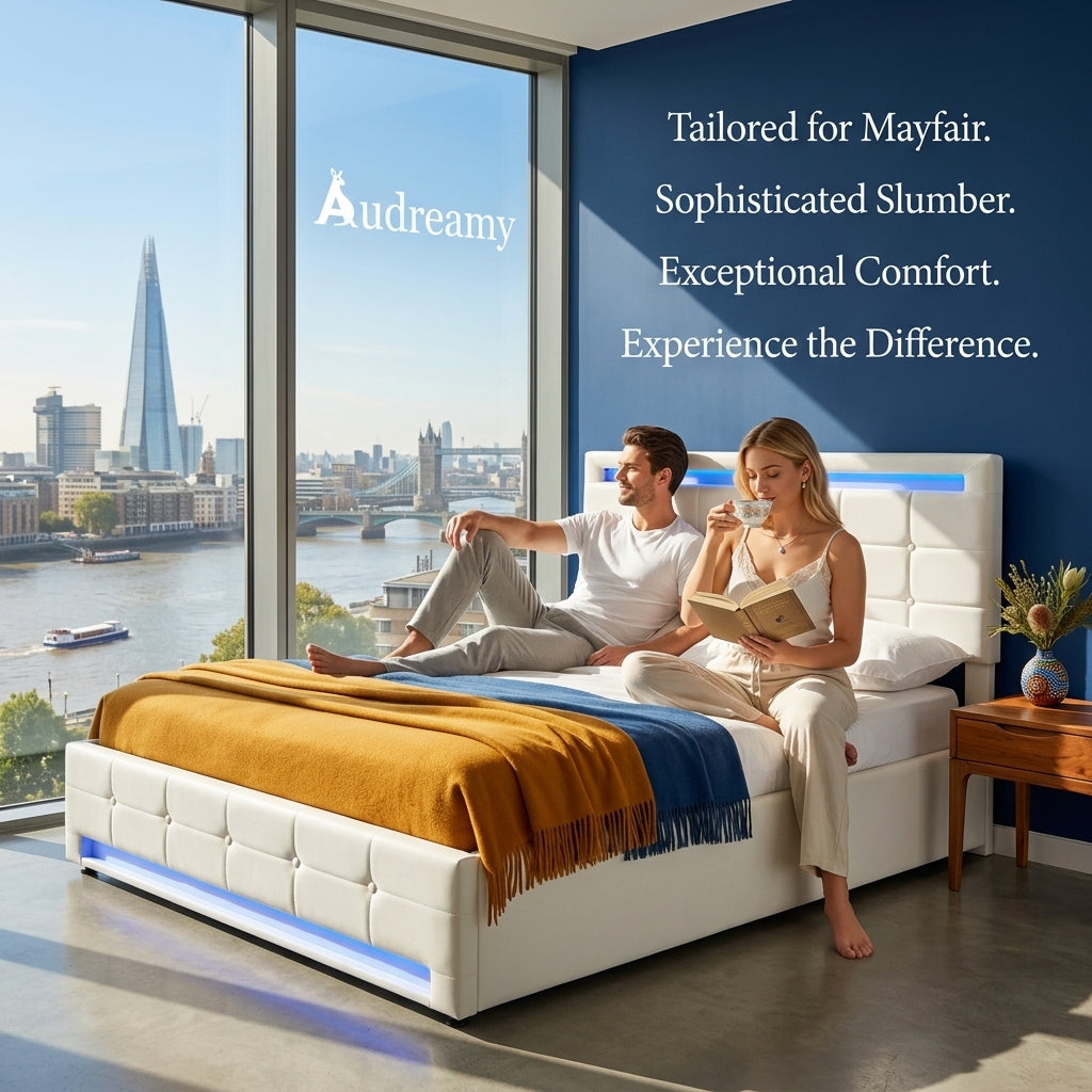 Audreamy Arlo Ottoman Bed Beige Velvet Double