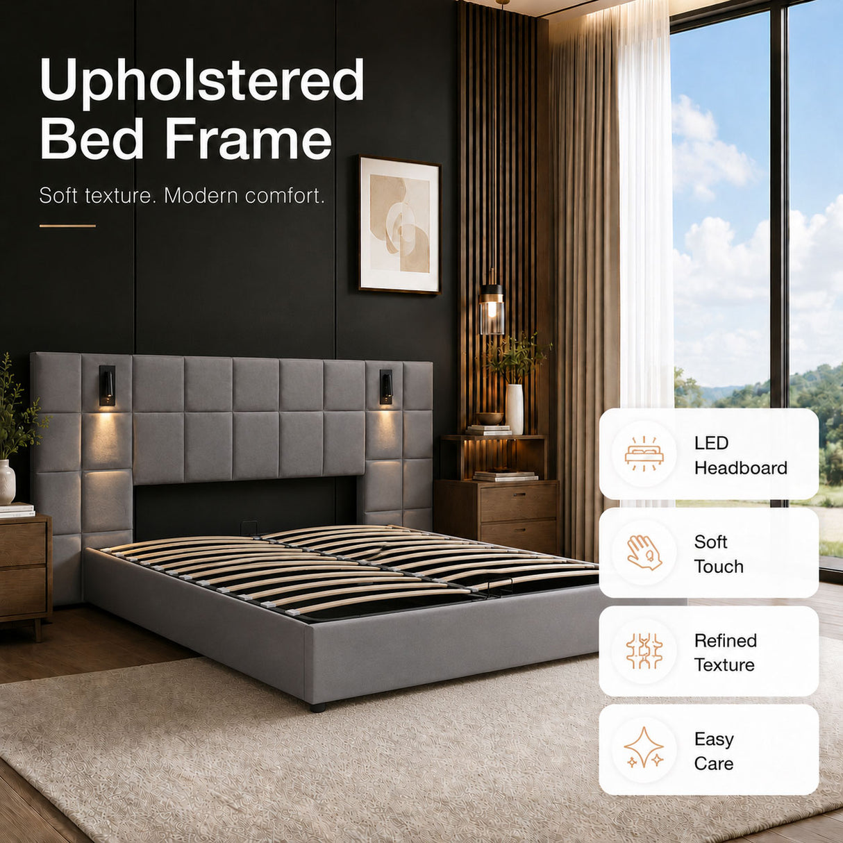 Audreamy Kellan Ottoman Bed Grey Velvet