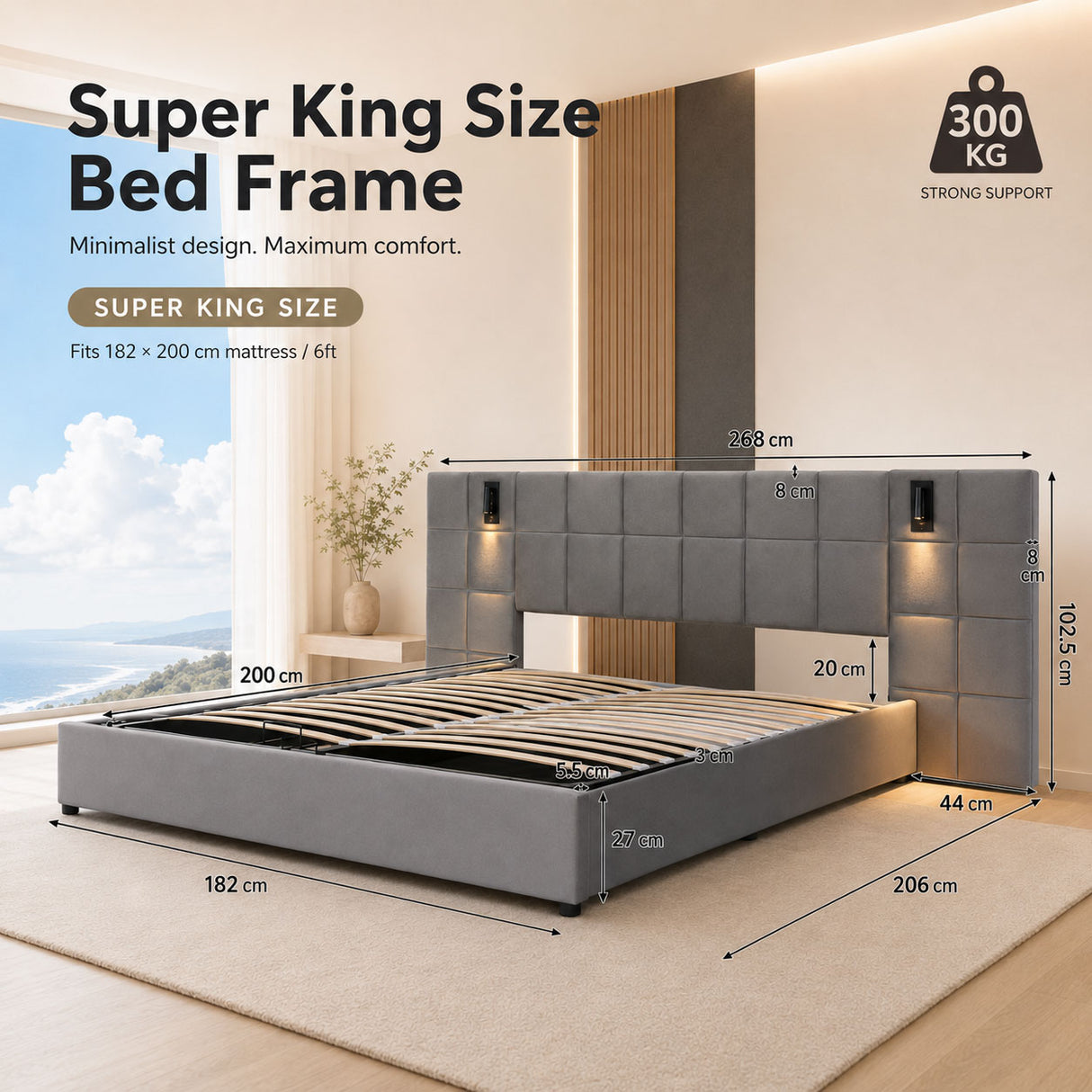 Audreamy Kellan Ottoman Bed Grey Velvet