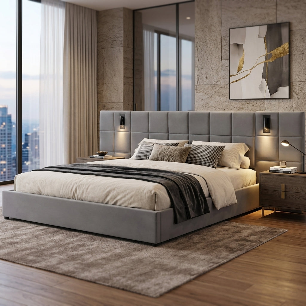 Audreamy Kellan Ottoman Bed Grey Velvet