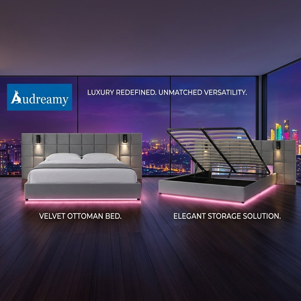 Audreamy Kellan Ottoman Bed Grey Velvet