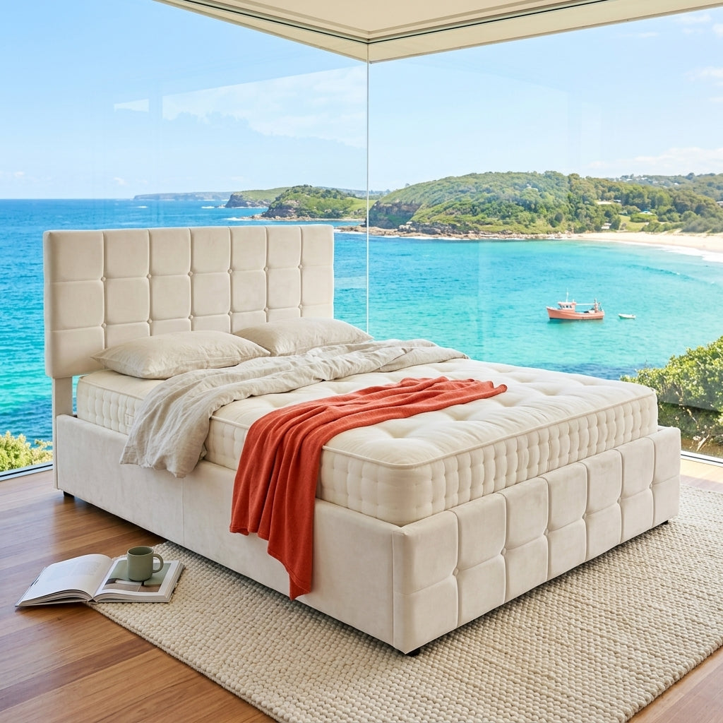 Audreamy Opal Ottoman Bed Beige Velvet Double