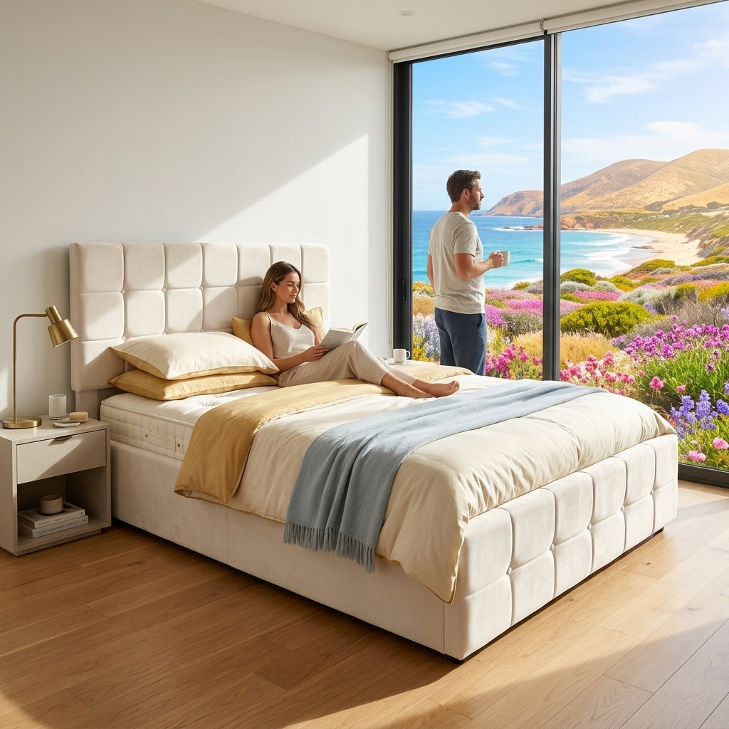 Audreamy Opal Ottoman Bed Beige Velvet Double