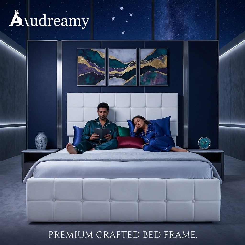 Audreamy Opal Ottoman Bed Beige Velvet Double