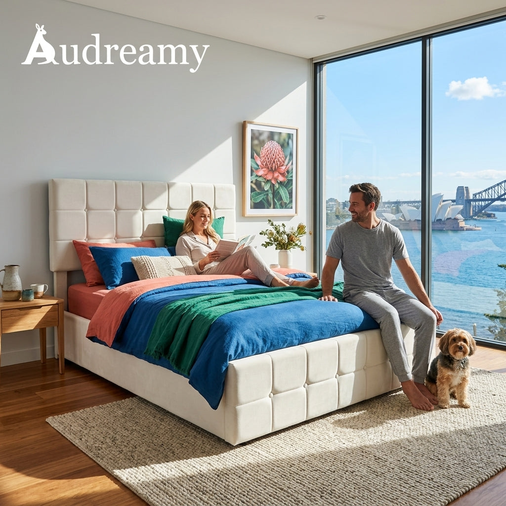 Audreamy Opal Ottoman Bed Beige Velvet Double