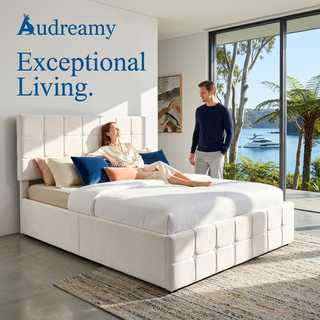 Audreamy Opal Ottoman Bed Beige Velvet Double