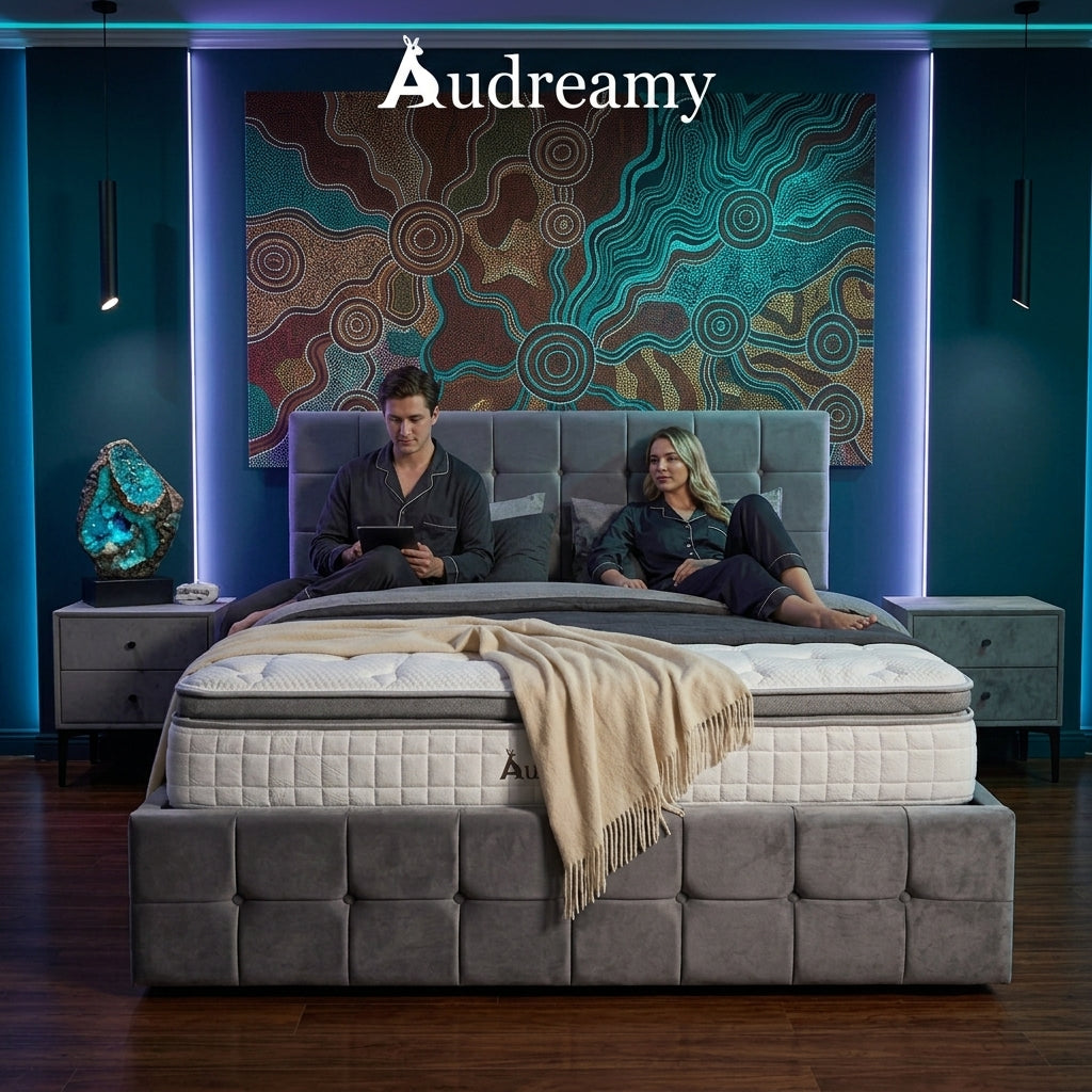 Audreamy Opal Ottoman Bed Grey Velvet Double