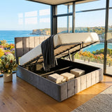 Audreamy Opal Ottoman Bed Grey Velvet Double
