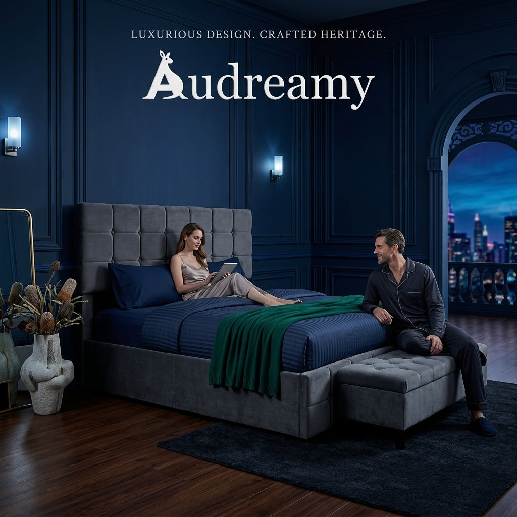 Audreamy Opal Ottoman Bed Grey Velvet Double