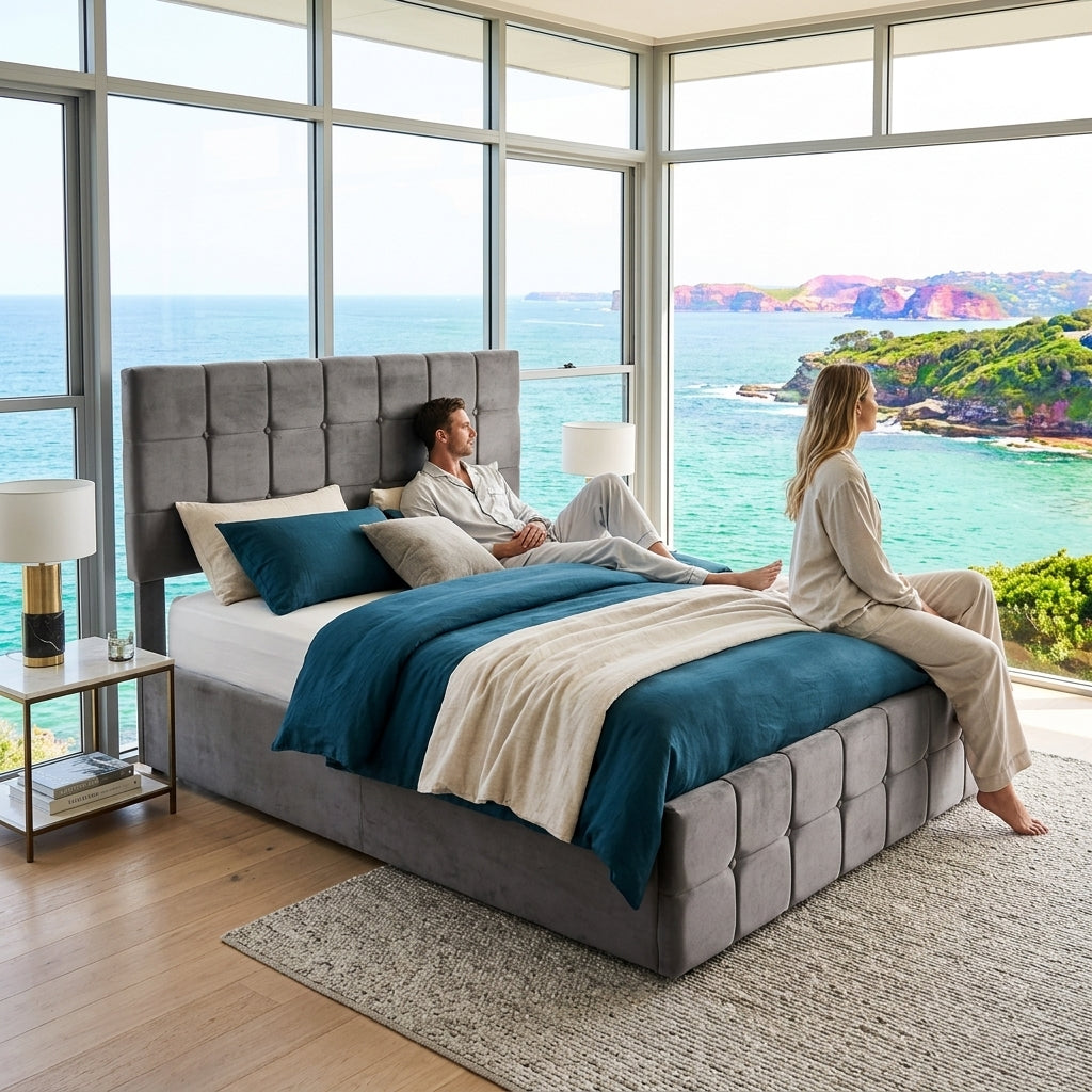 Audreamy Opal Ottoman Bed Grey Velvet Double