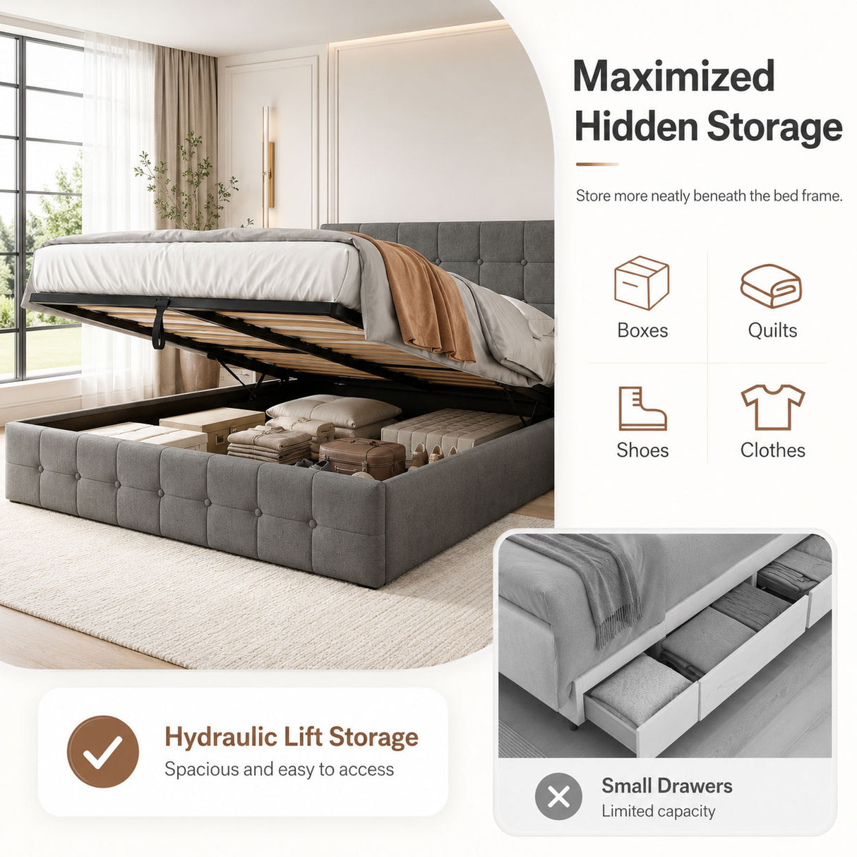 Audreamy Opal Ottoman Bed Grey Velvet Double