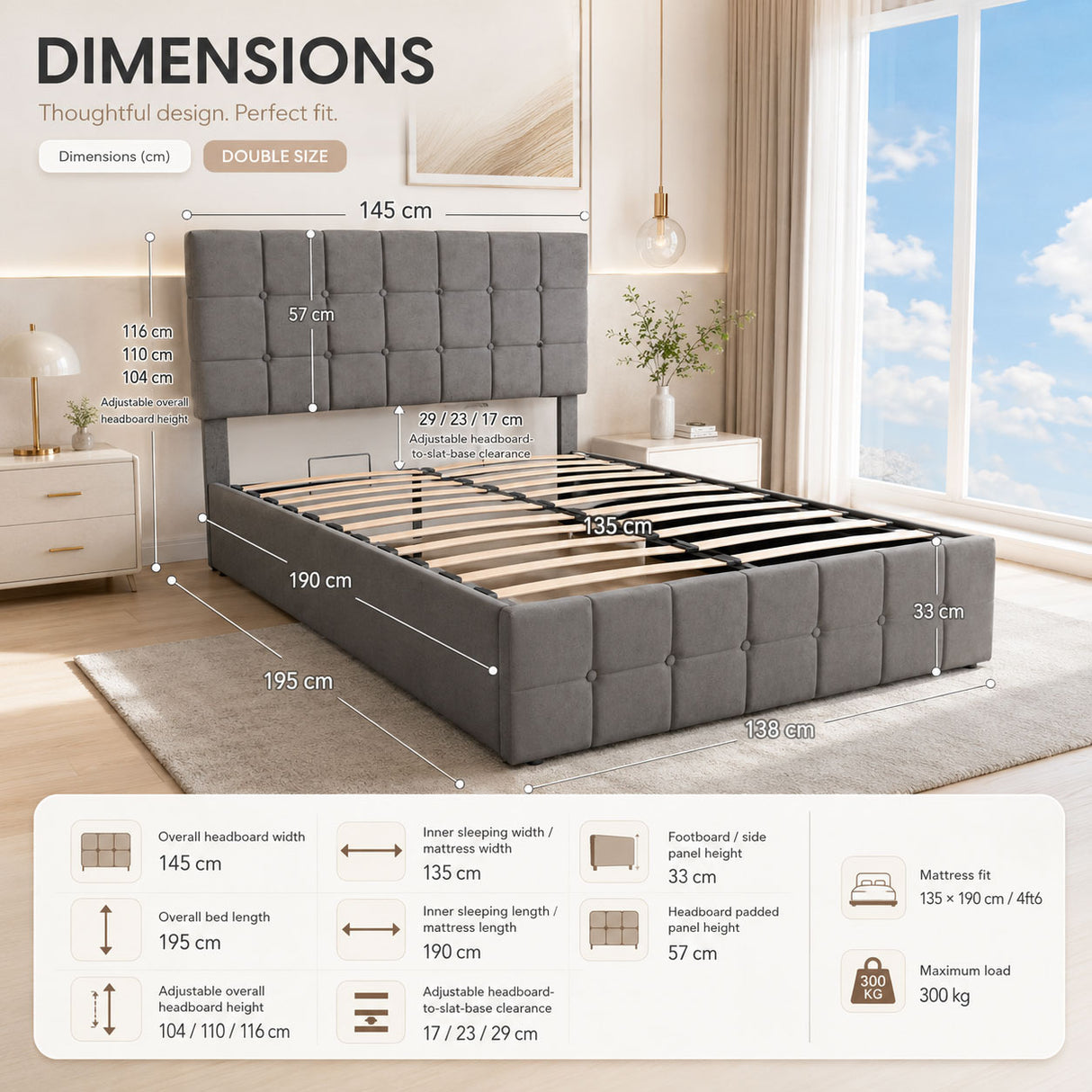 Audreamy Opal Ottoman Bed Grey Velvet Double