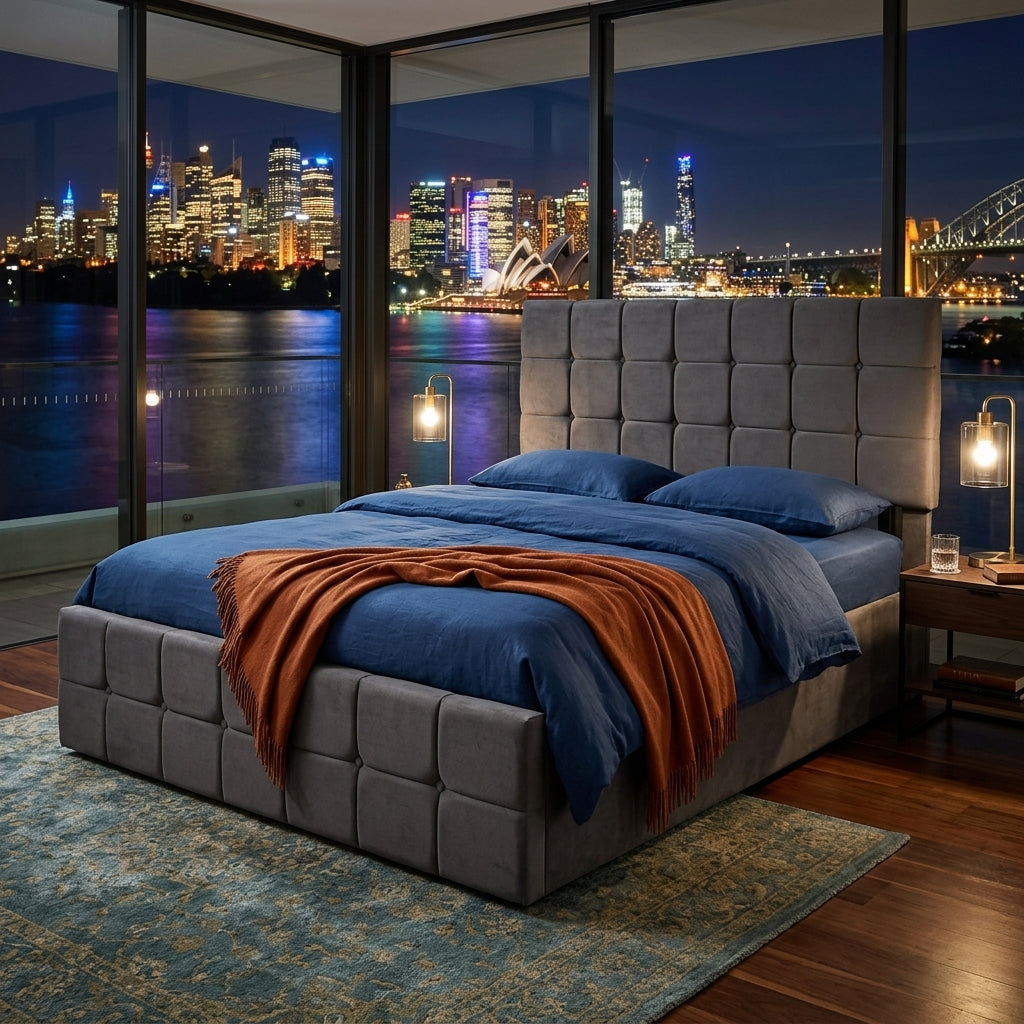 Audreamy Opal Ottoman Bed Grey Velvet Double