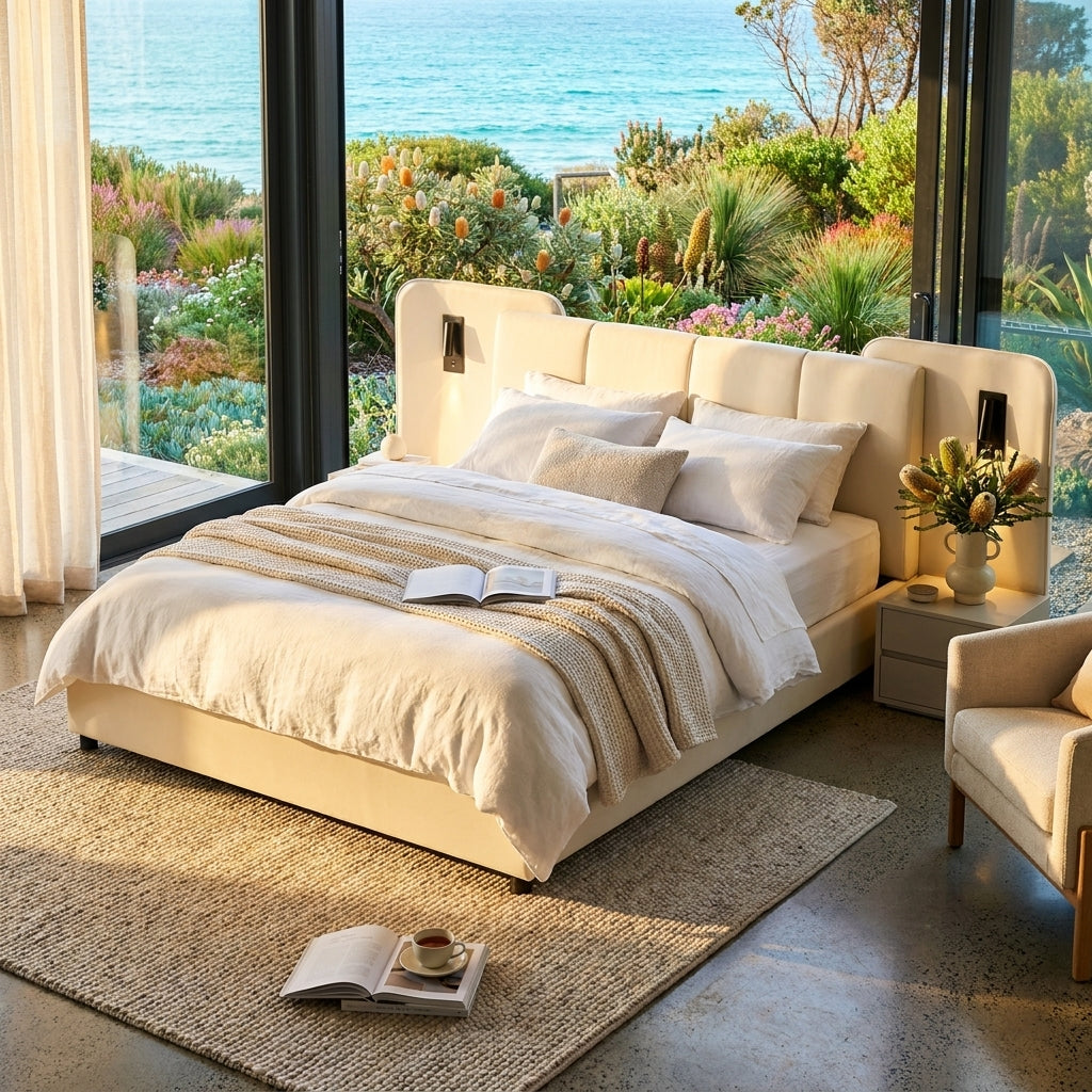Audreamy Rowan Upholstered Bed Beige PU Double