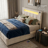 Audreamy Soren Ottoman Bed Beige Velvet Double