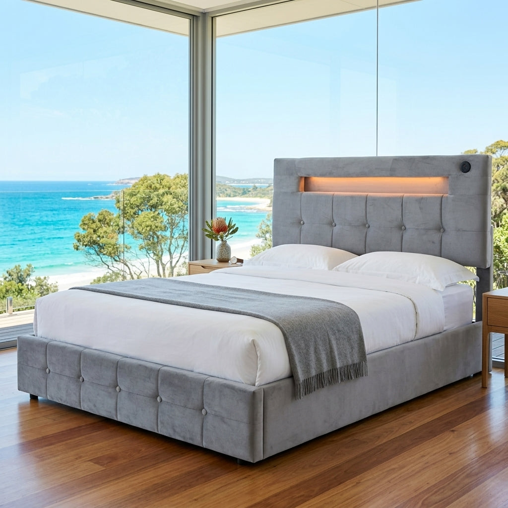 Audreamy Soren Ottoman Bed Grey Velvet Double