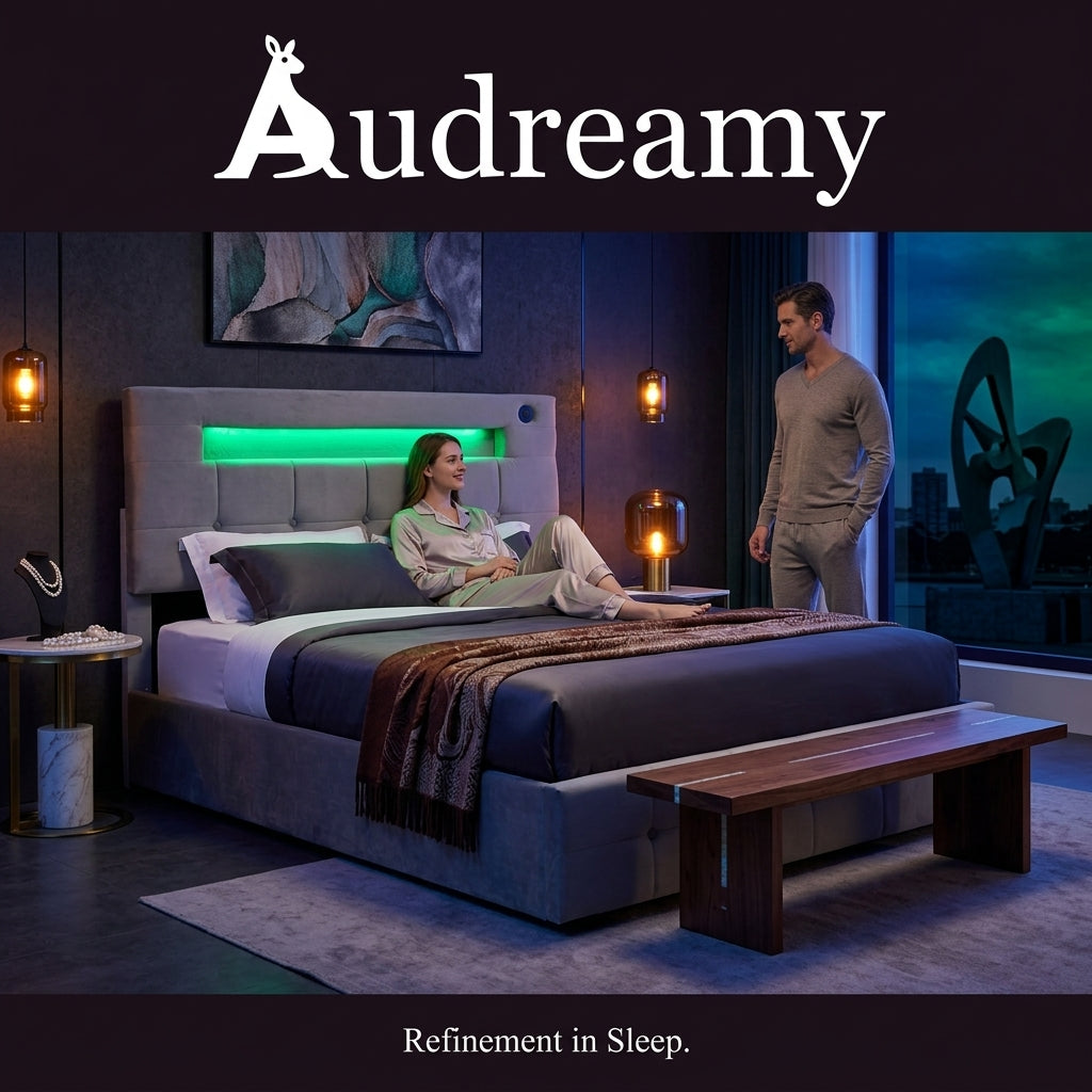 Audreamy Soren Ottoman Bed Grey Velvet Double