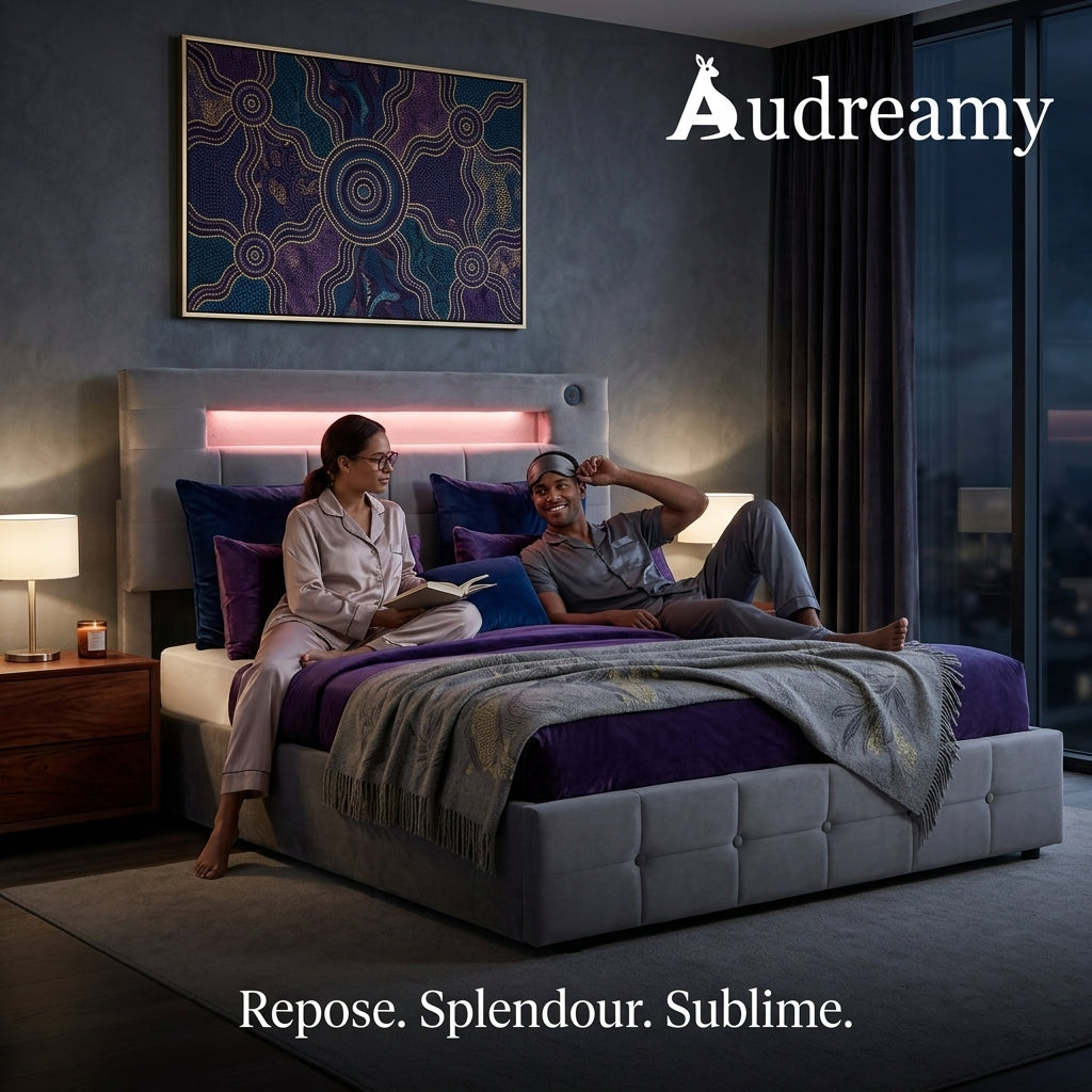 Audreamy Soren Ottoman Bed Grey Velvet Double