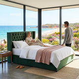 Audreamy Verona Ottoman Bed Green Velvet Double