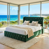 Audreamy Verona Ottoman Bed Green Velvet Double