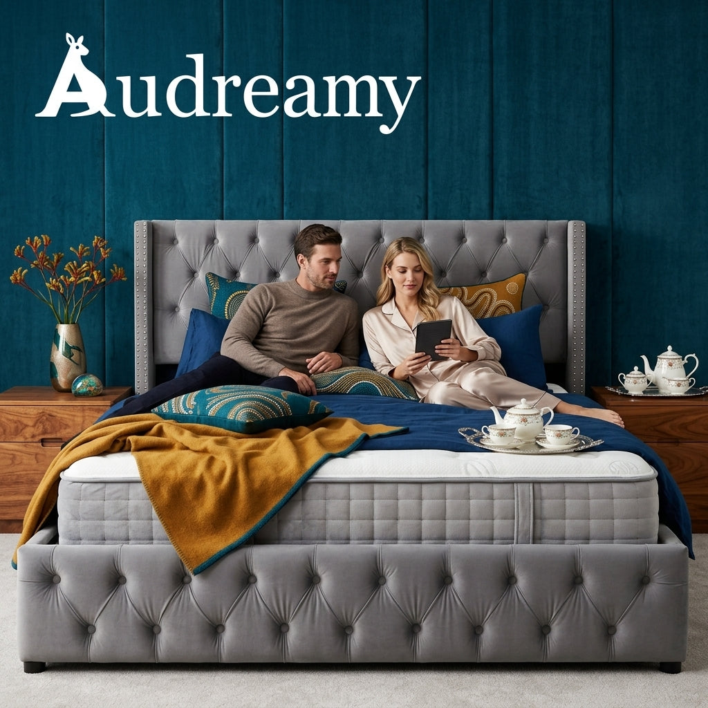 Audreamy Verona Ottoman Bed Grey Velvet King Size