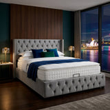Audreamy Verona Ottoman Bed Grey Velvet King Size