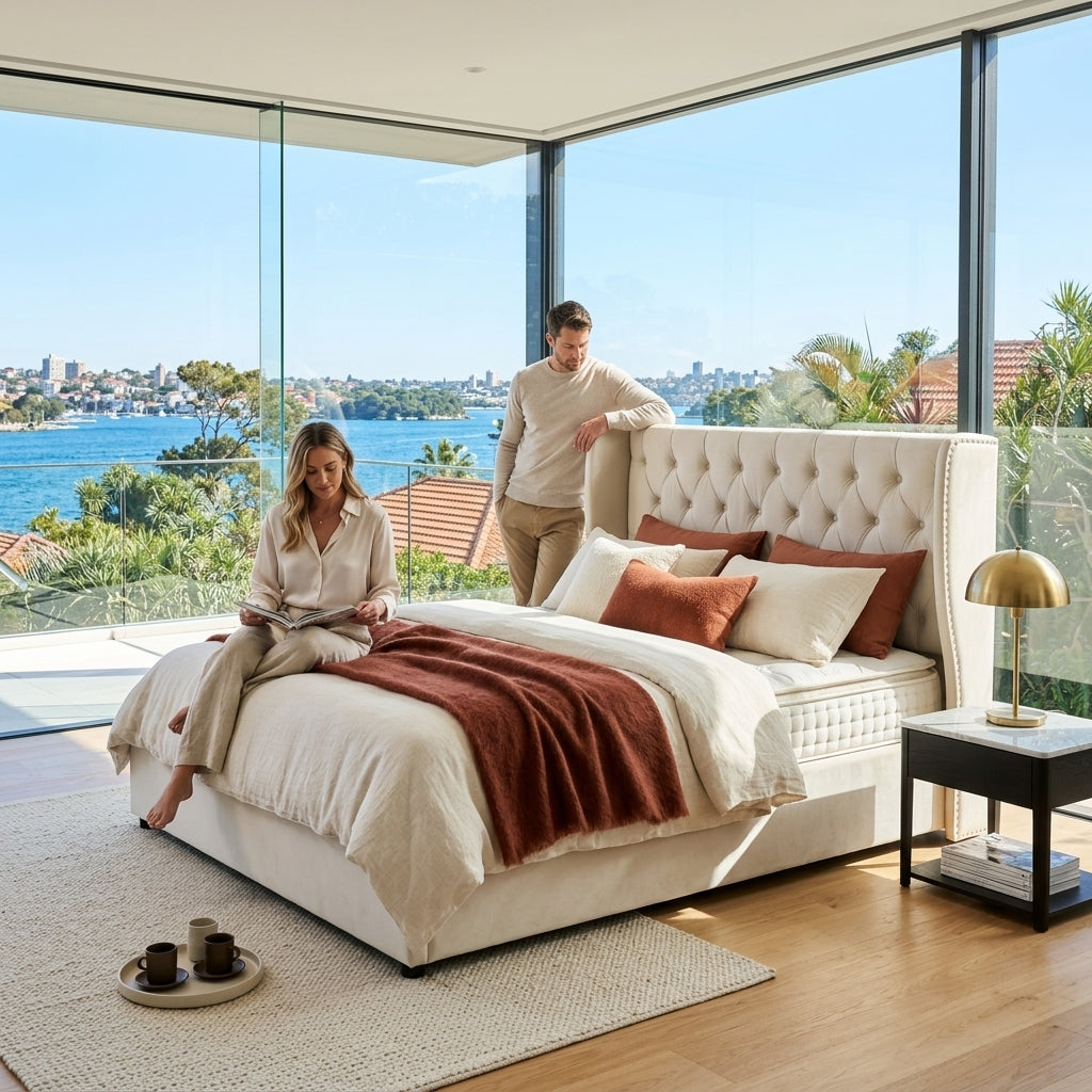 Audreamy Veronana Ottoman Storage Bed Beige Velvet Double