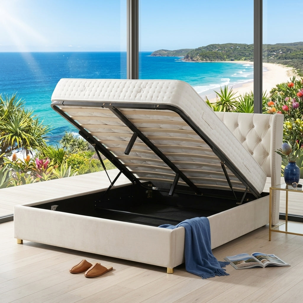 Audreamy Veronana Ottoman Storage Bed Beige Velvet Double