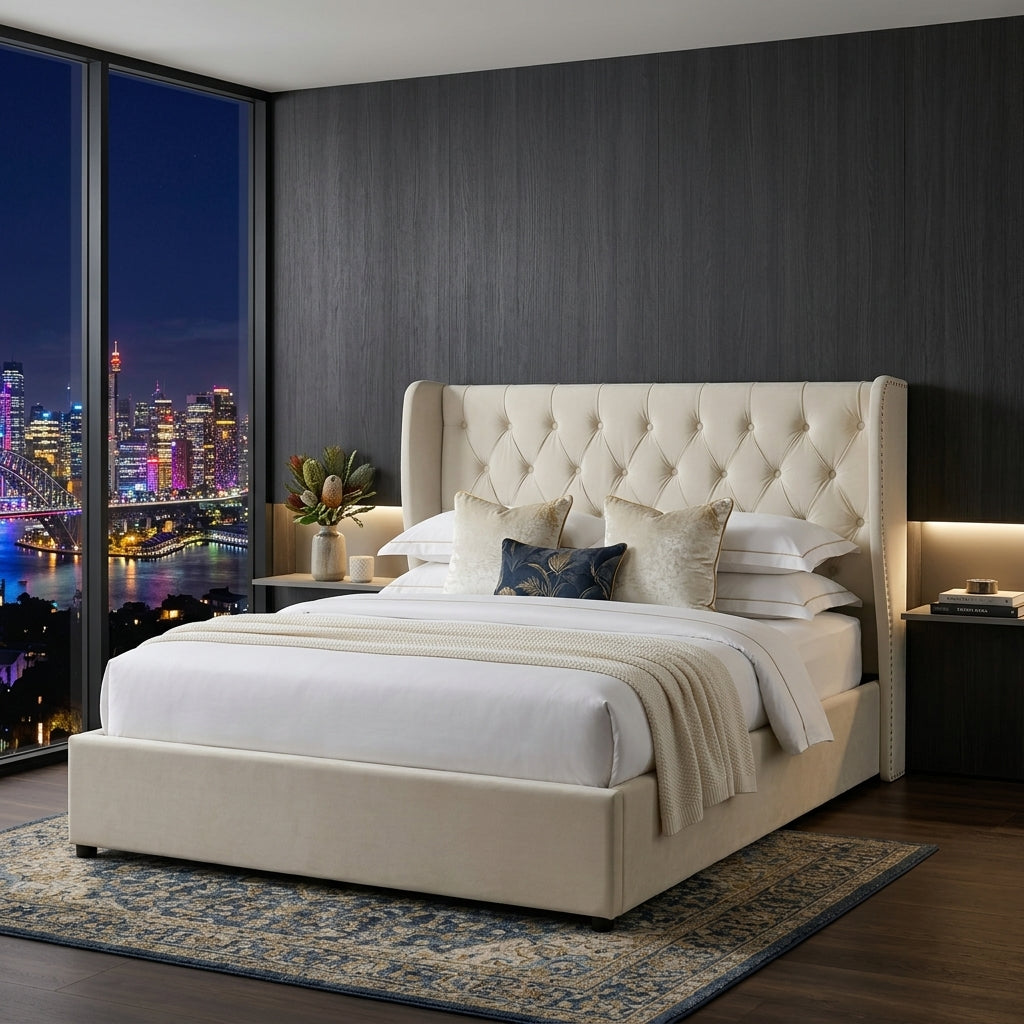 Audreamy Veronana Ottoman Storage Bed Beige Velvet Double