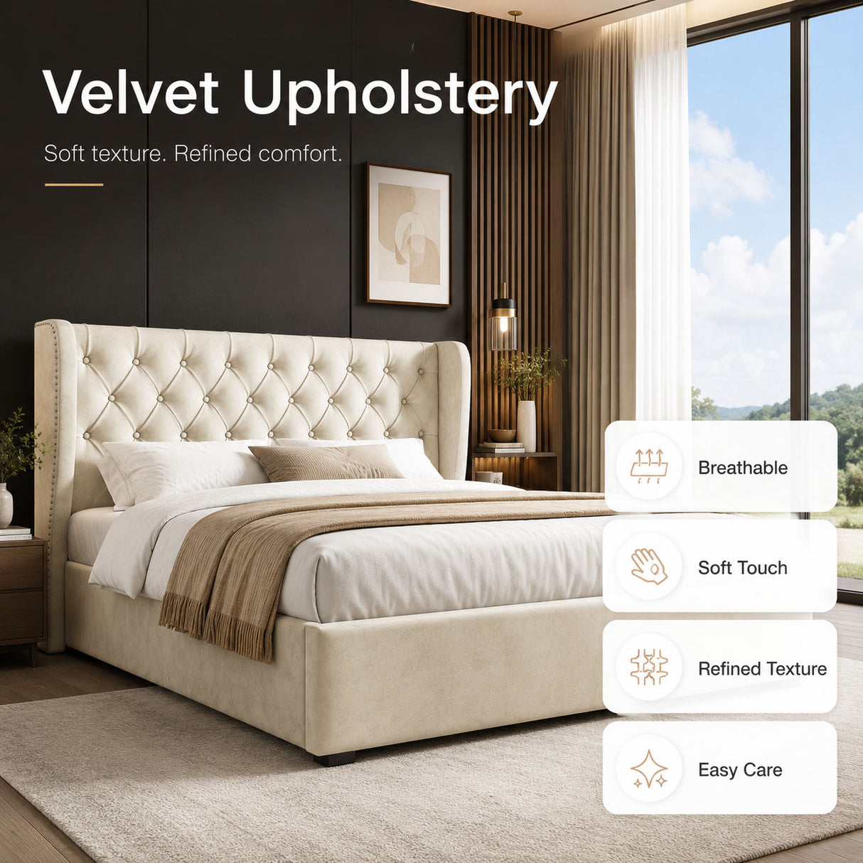 Audreamy Veronana Ottoman Storage Bed Beige Velvet Double