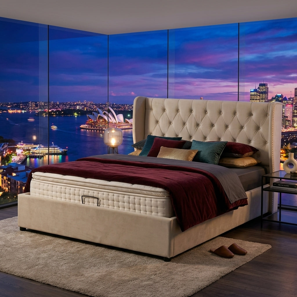 Audreamy Veronana Ottoman Storage Bed Beige Velvet Double