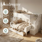 Audreamy Polara Bunk Bed with Storage for Kids White Wooden
