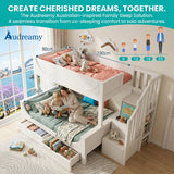Audreamy Polara Bunk Bed with Storage for Kids White Wooden
